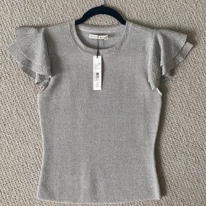 Alice and Olivia silver metallic ruffle short sleeved shirt, small